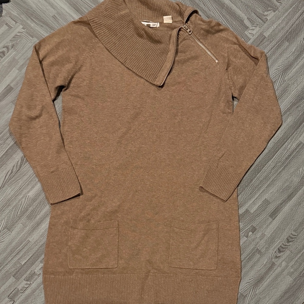 Brown Sweater Dress with Zipper Detail